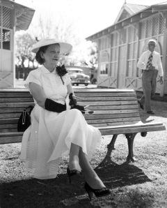 A very fashionable lady at the Wagga races in September 1955 (from the Tom Lennon Collection, RW1574/259)